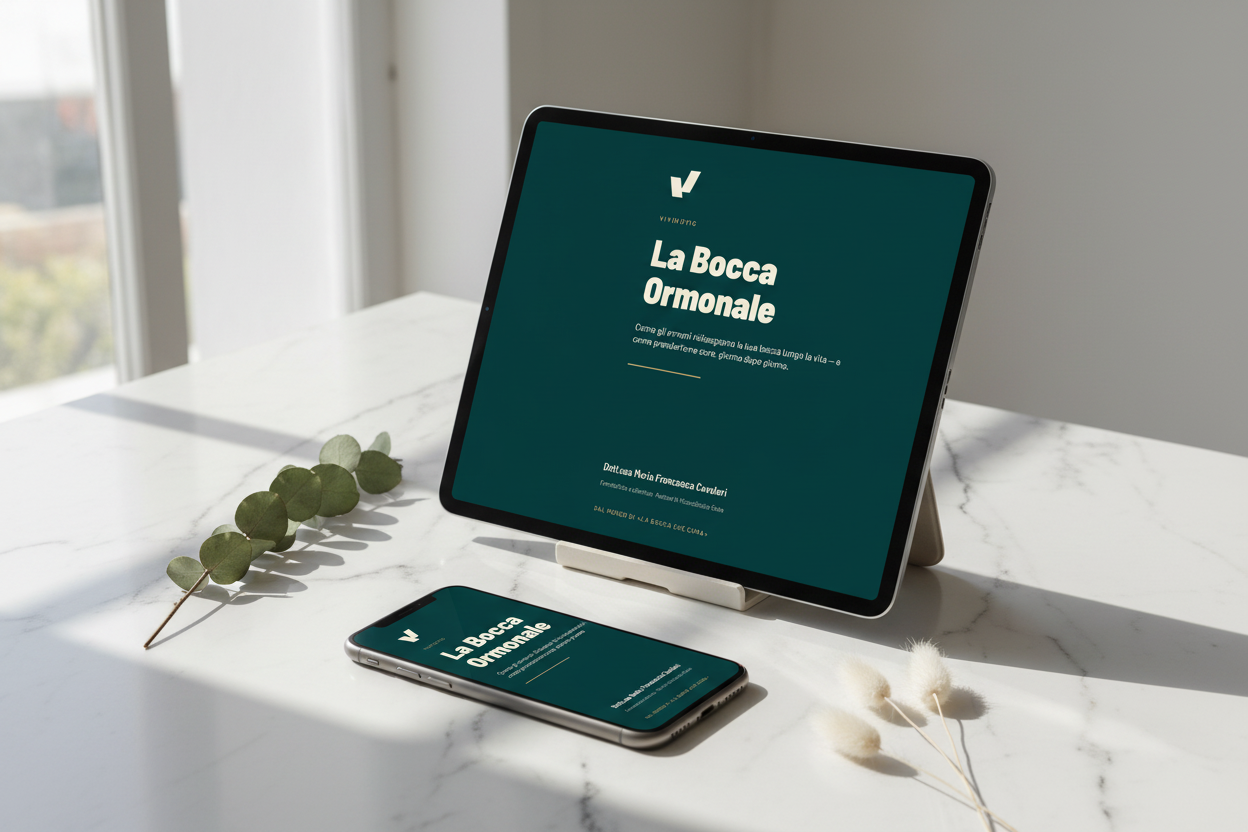 Mockup Copertina ebook La Bocca Ormonale di Vivibiotic — guida alla salute orale ormonale
